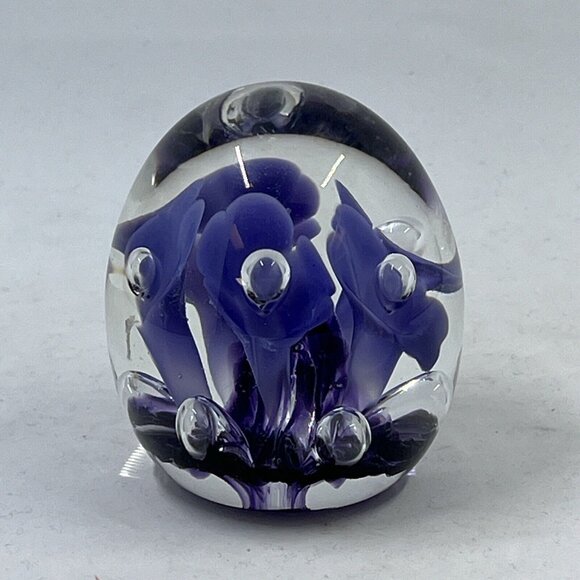 Paperweight By Joe Rice Purple Trumpet Flower Controlled Bubbles Art Glass 2001 - Picture 2 of 10